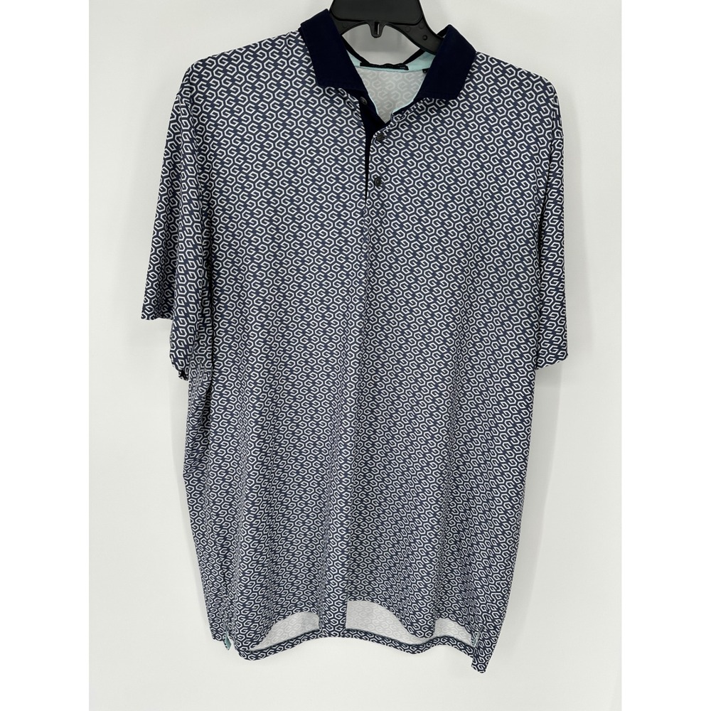 Greyson Golf Polo Shirt Men's XXL Navy‎ White Geometric Print Short Sleeve